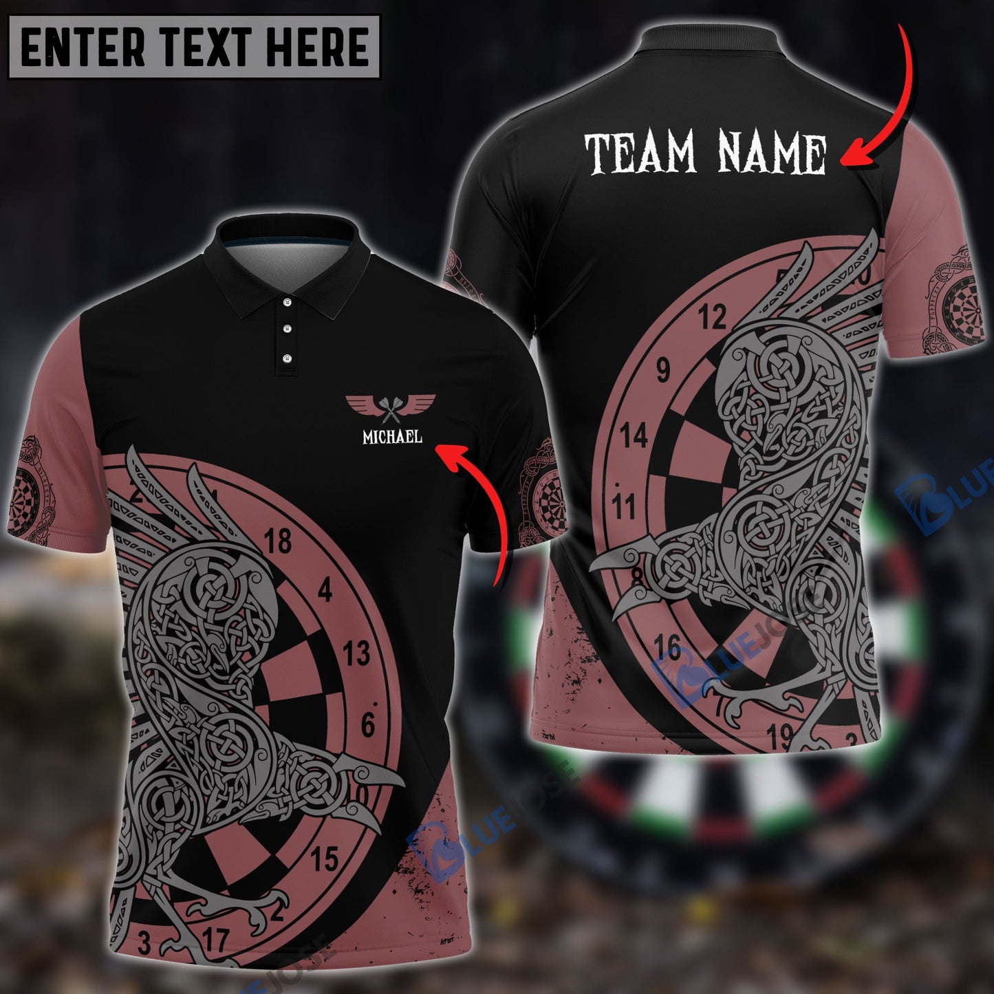 Frenzidea Viking Raven Red Grey Version Custom Darts Shirts