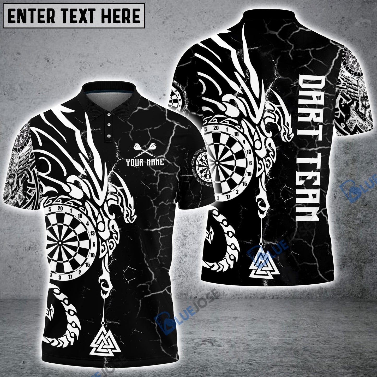 Frenzidea Viking Runes Black White Custom Darts Shirts