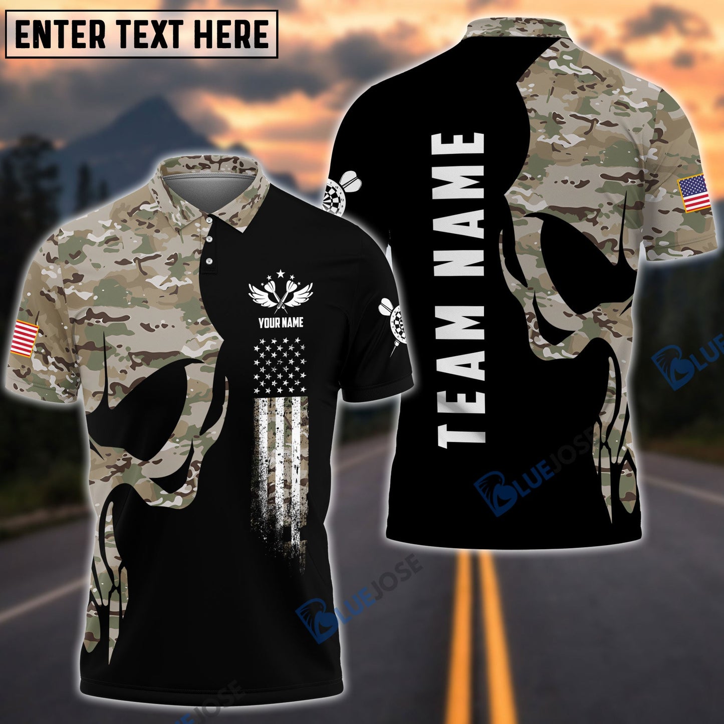Frenzidea Darts Skull Army Flag Custom Polo Shirts