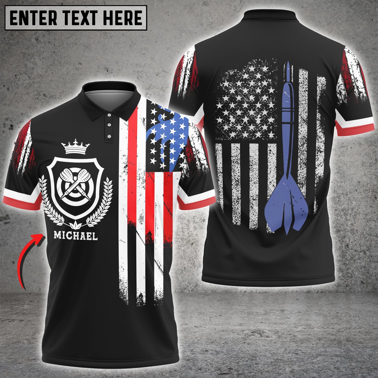 Frenzidea Darts USA Flag Crown Emblem Custom Darts Shirts