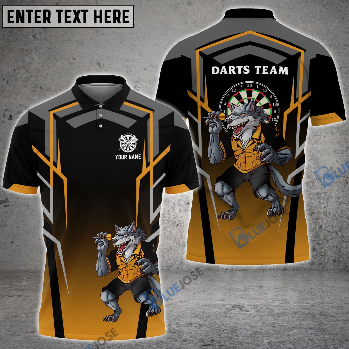 Frenzidea Darts Wolf Orange Black Custom Polo Shirts