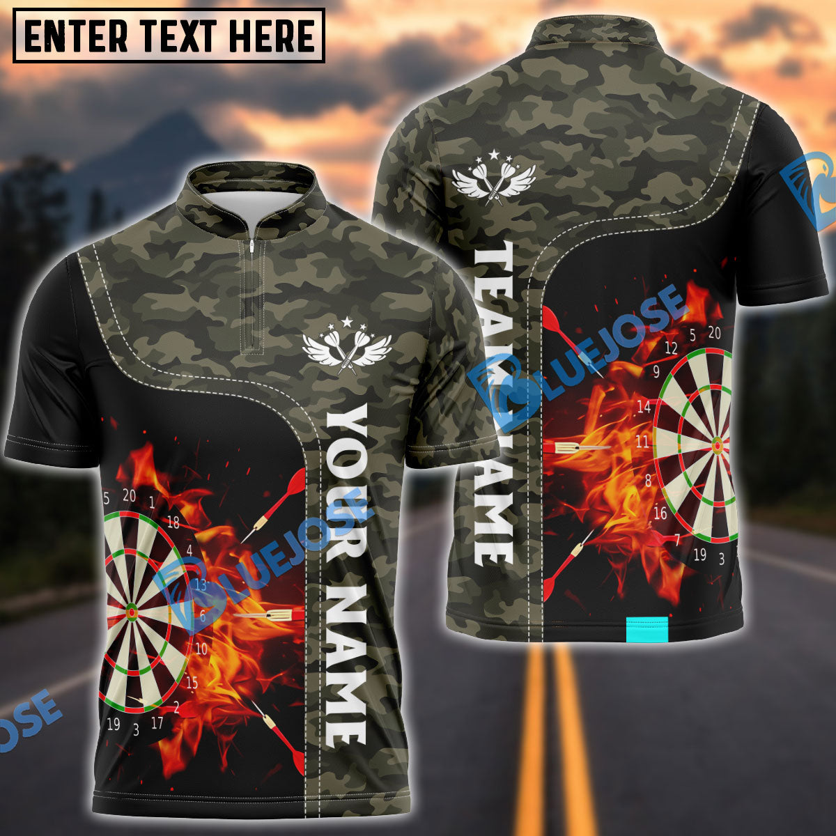 Frenzidea Camouflage Dart Board Fire Flame Custom Darts Shirts