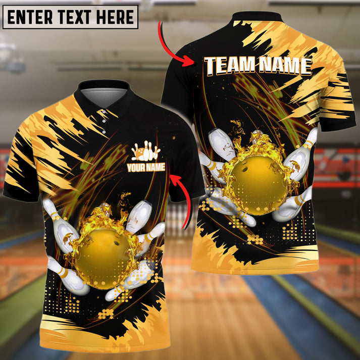 Frenzideas Bowling And Pins Cracked Flame Customized Name 3D Shirt (4 Colors)