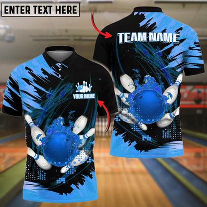 Frenzideas Bowling And Pins Cracked Flame Customized Name 3D Shirt (4 Colors)