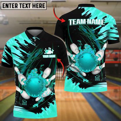 Frenzideas Bowling And Pins Cracked Flame Customized Name 3D Shirt (4 Colors)
