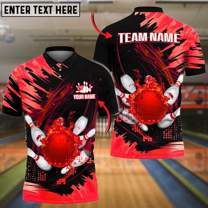 Frenzideas Bowling And Pins Cracked Flame Customized Name 3D Shirt (4 Colors)