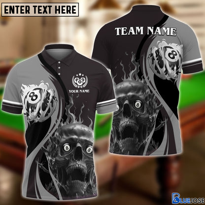 Frenzidea Billiards Skull Fire Personalized Name, Team Name Unisex Shirt