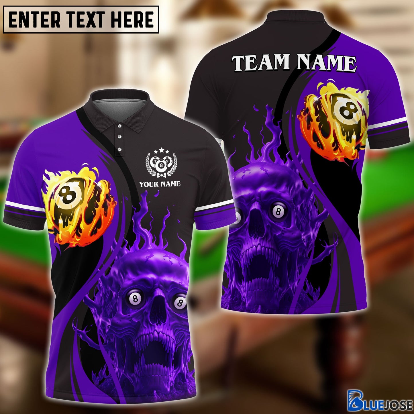 Frenzidea Billiards Skull Fire Personalized Name, Team Name Unisex Shirt