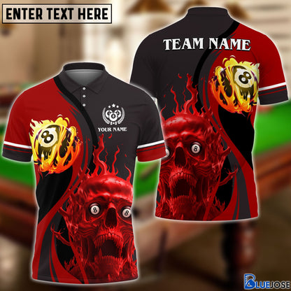 Frenzidea Billiards Skull Fire Personalized Name, Team Name Unisex Shirt