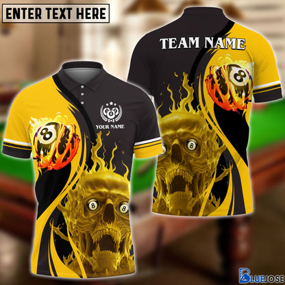 Frenzidea Billiards Skull Fire Personalized Name, Team Name Unisex Shirt