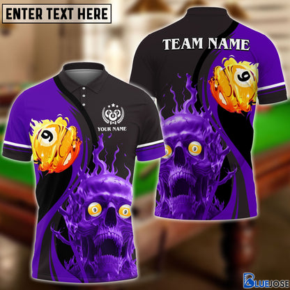 Frenzidea Billiards Skull Fire Personalized Name, Team Name Unisex Shirt