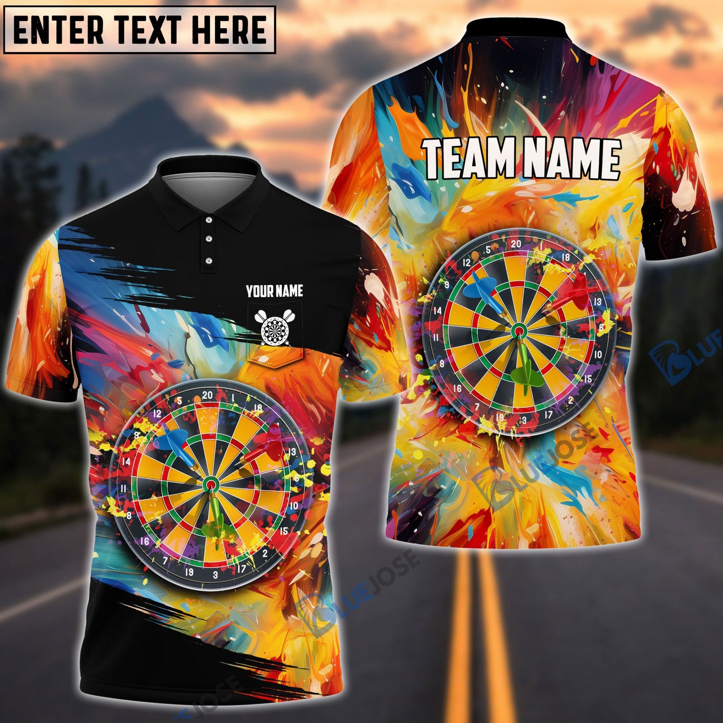 Frenzidea Colorful Dart Personalized Name, Team Name 3D Pocket Polo