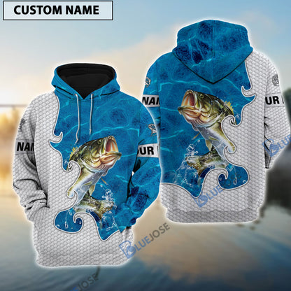 Frenzidea Customize Name Bass Fishing Blue Water 3D Shirts