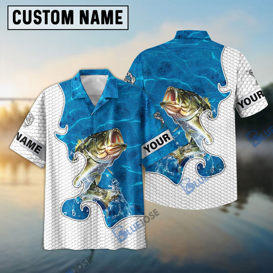 Frenzidea Customize Name Bass Fishing Blue Water 3D Shirt