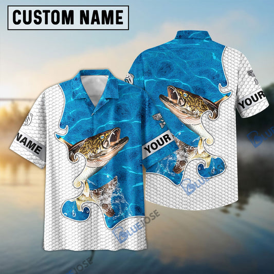 Frenzidea Customize Name Walleye Fishing Blue Water 3D Shirt
