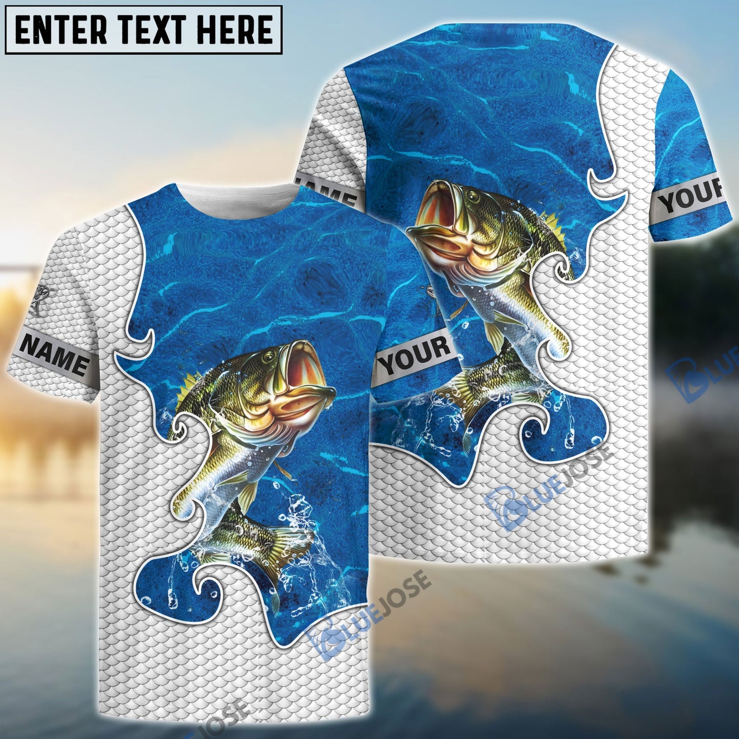 Frenzidea Customize Name Bass Fishing Blue Water 3D Shirts