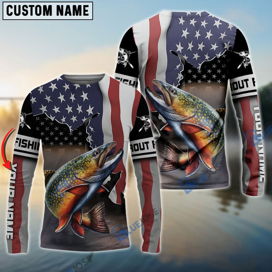 Frenzidea Trout Fishing American Flag Fishing Long Sleeves