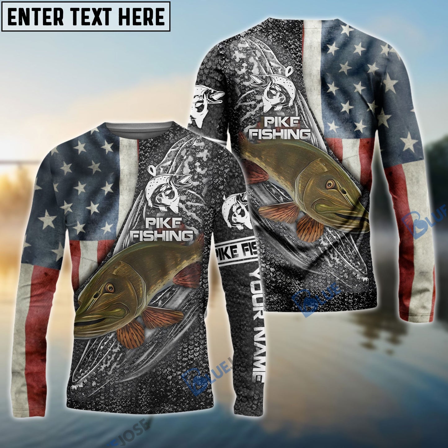 Frenzidea Northern Pike Fishing American Flag Custome Name 3D Shirts