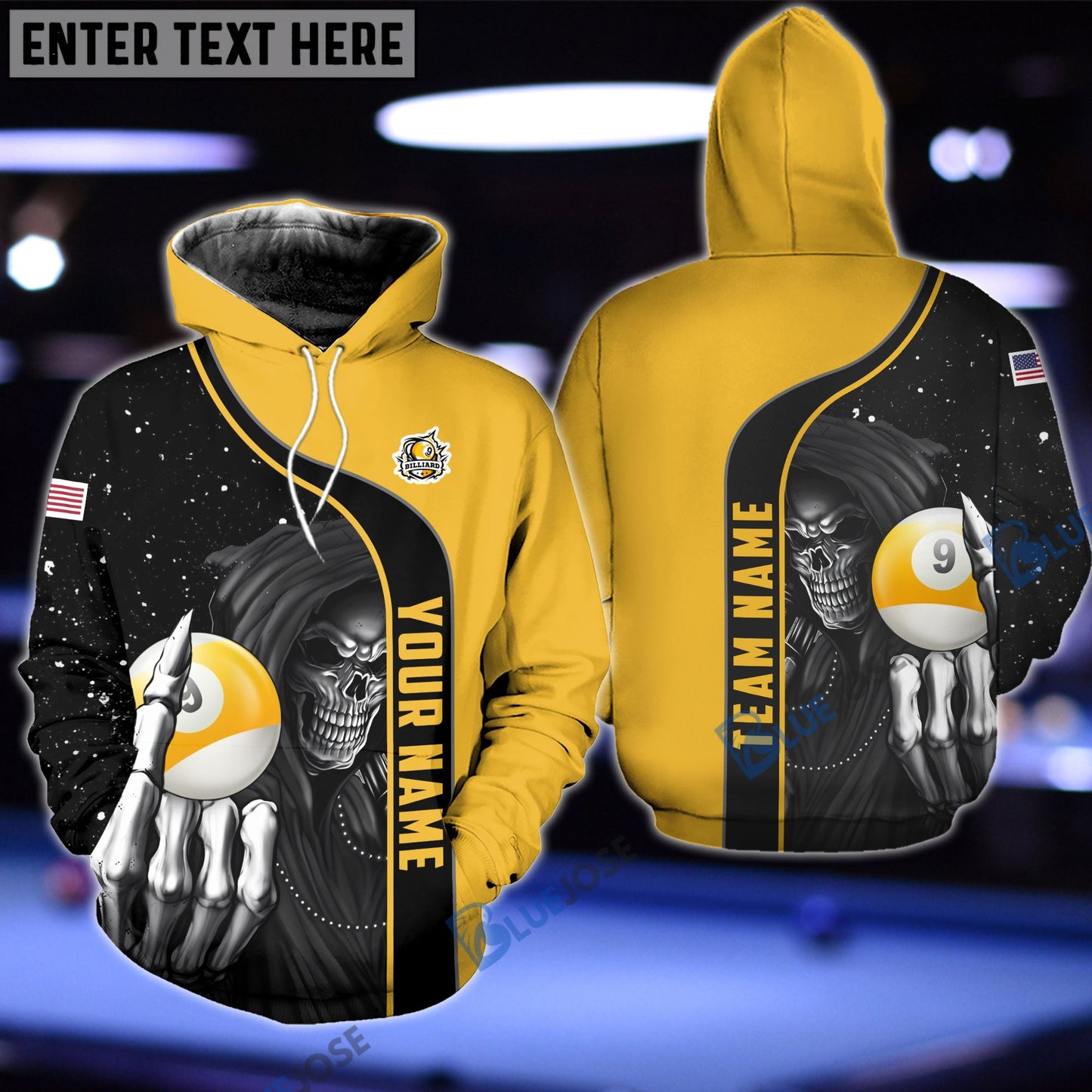 Frenzidea Billiards 9 Ball Reaper USA Personalized Name, Team Name 3D Shirt
