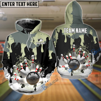 Frenzideas Bowling and Pins Camo Ink Pattern Customized Name, Team Name 3D Shirt