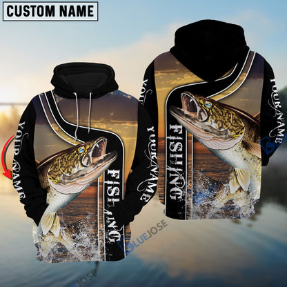 Frenzidea Walleye Fishing Sunset Custom Name 3D Shirt