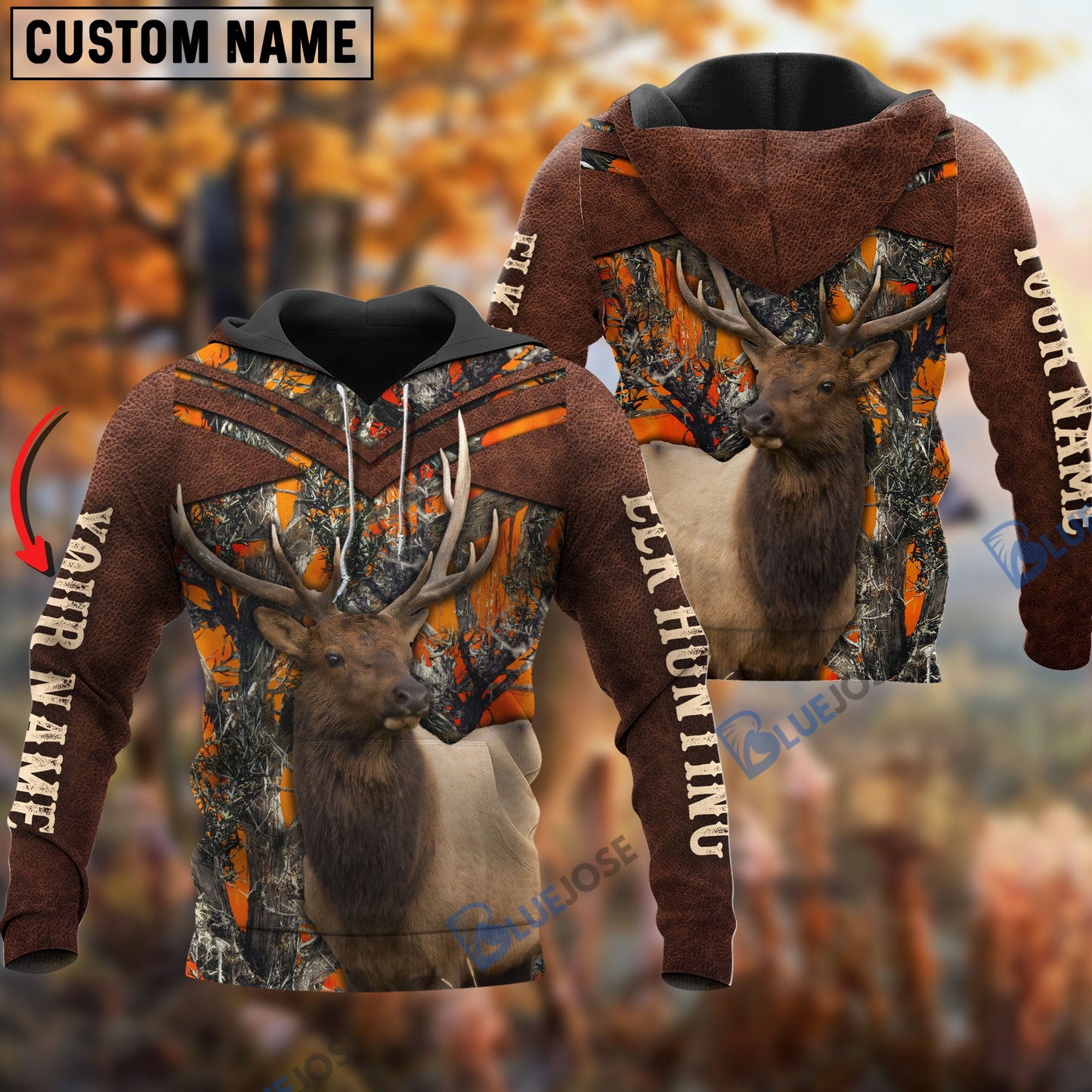 frenzidea Customized Name Elk Hunting Orange Pattern 3D Shirts