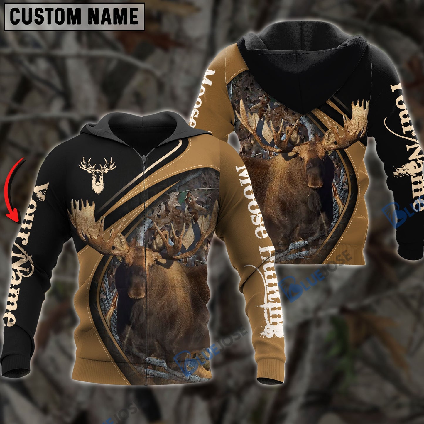 Frenzidea Customized Name Moose Hunting Golden Brown 3D Shirts