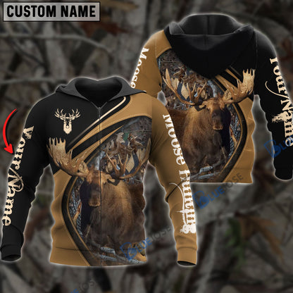 Frenzidea Customized Name Moose Hunting Golden Brown 3D Shirts