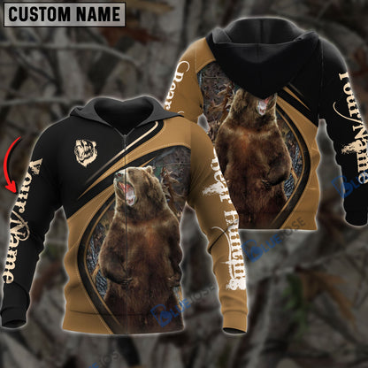 Frenzidea Customized Name Bear Hunting Golden Brown 3D Shirts