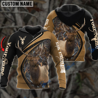 Frenzidea Customized Name Elk Hunting Golden Brown 3D Shirts