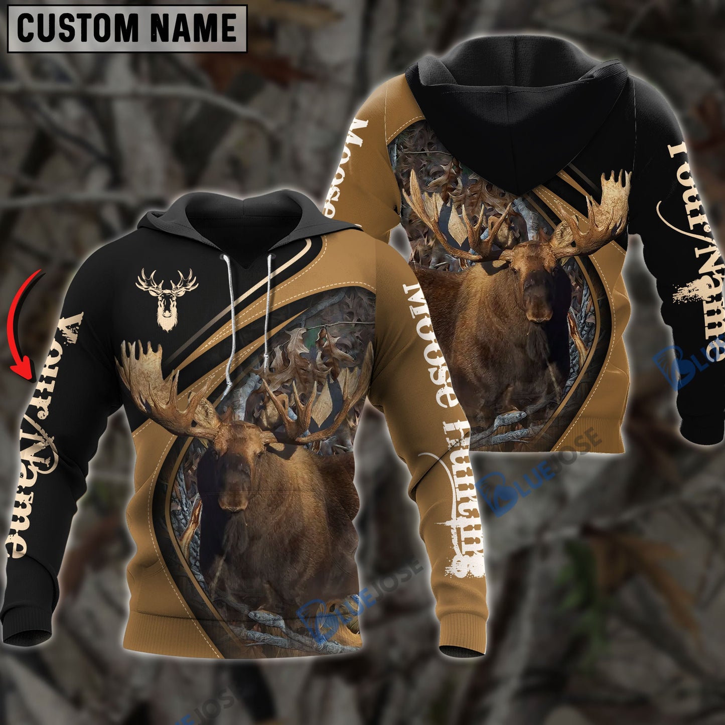 Frenzidea Customized Name Moose Hunting Golden Brown 3D Shirts