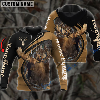 Frenzidea Customized Name Moose Hunting Golden Brown 3D Shirts