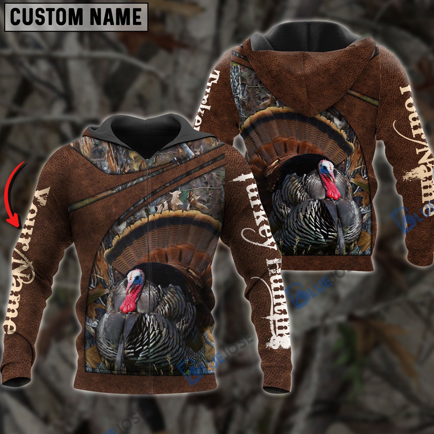 Frenzidea Personalized Name Turkey Hunting Leather Pattern 3D Shirts
