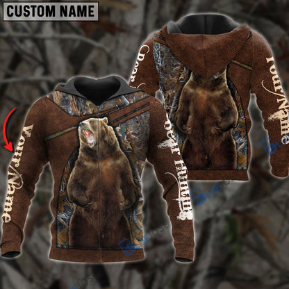 Frenzidea Personalized Name Bear Hunting Leather Pattern 3D Shirts
