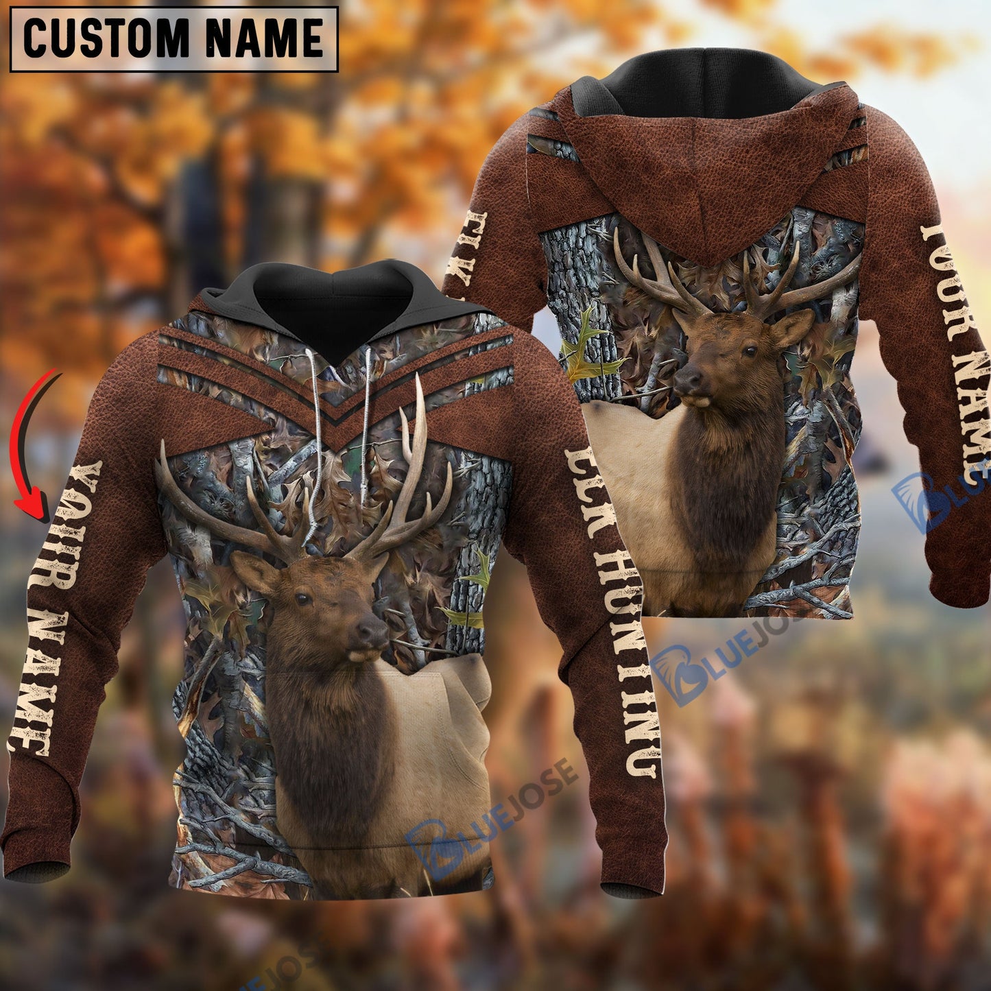 frenzidea Customized Name Elk Hunting Brown Pattern 3D Shirts