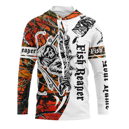Frenzidea Halloween Fish Skeleton Custom Name Long Sleeve Fishing Shirts