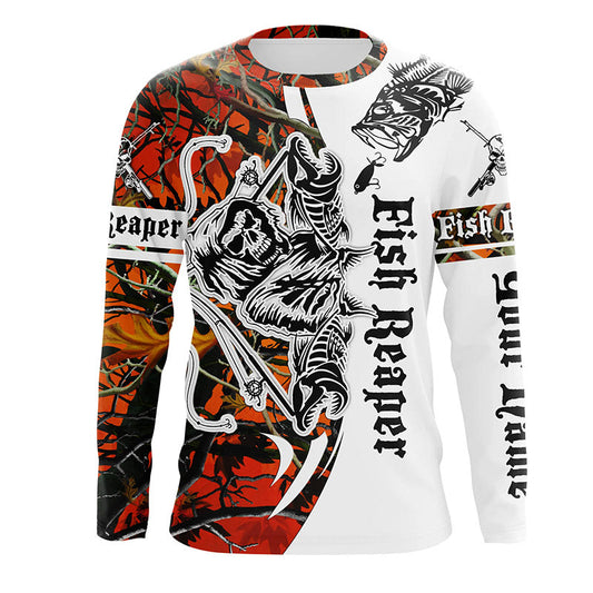 Frenzidea Halloween Fish Skeleton Custom Name Long Sleeve Fishing Shirts