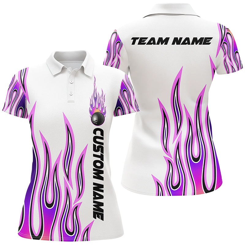 Frenzideas Purple Flame Bowling Personalized All Over Printed Shirt For Women