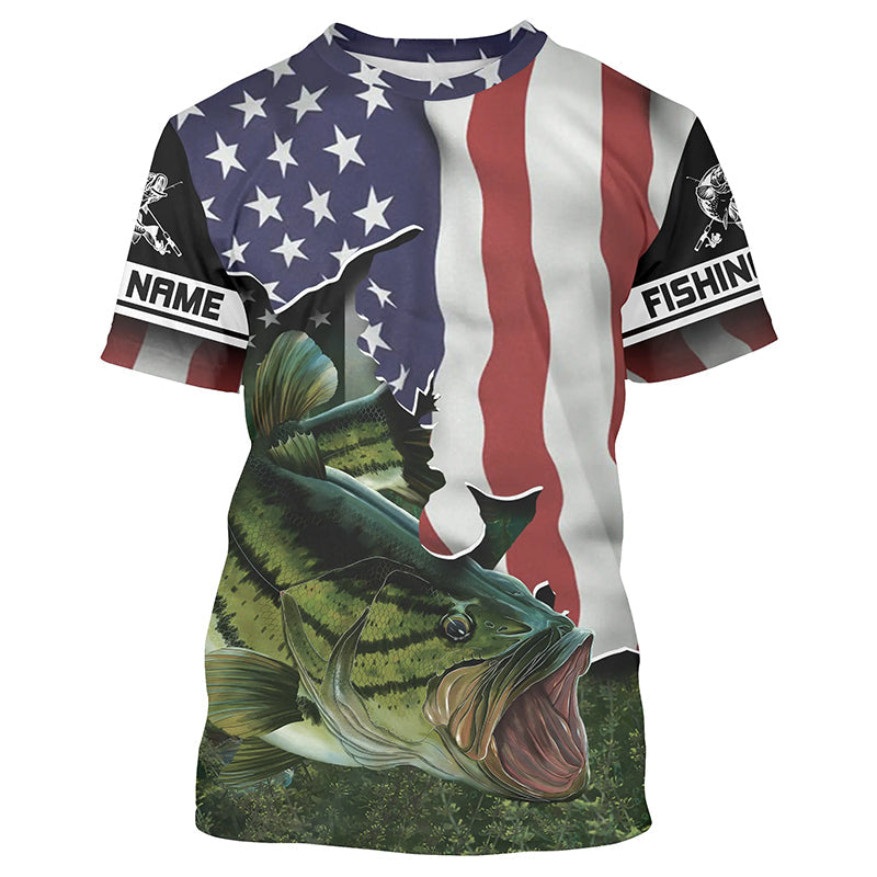 Frenzidea Bass Fishing Crew 3D Flying American Flag Patriot Customize Name 3D Shirts
