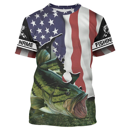 Frenzidea Bass Fishing Crew 3D Flying American Flag Patriot Customize Name 3D Shirts