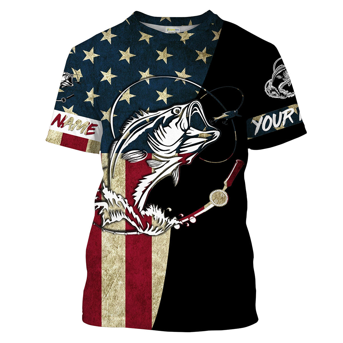 frenzidea Personalized Bass Fishing American Flag Personalized Name 3D Hoodie