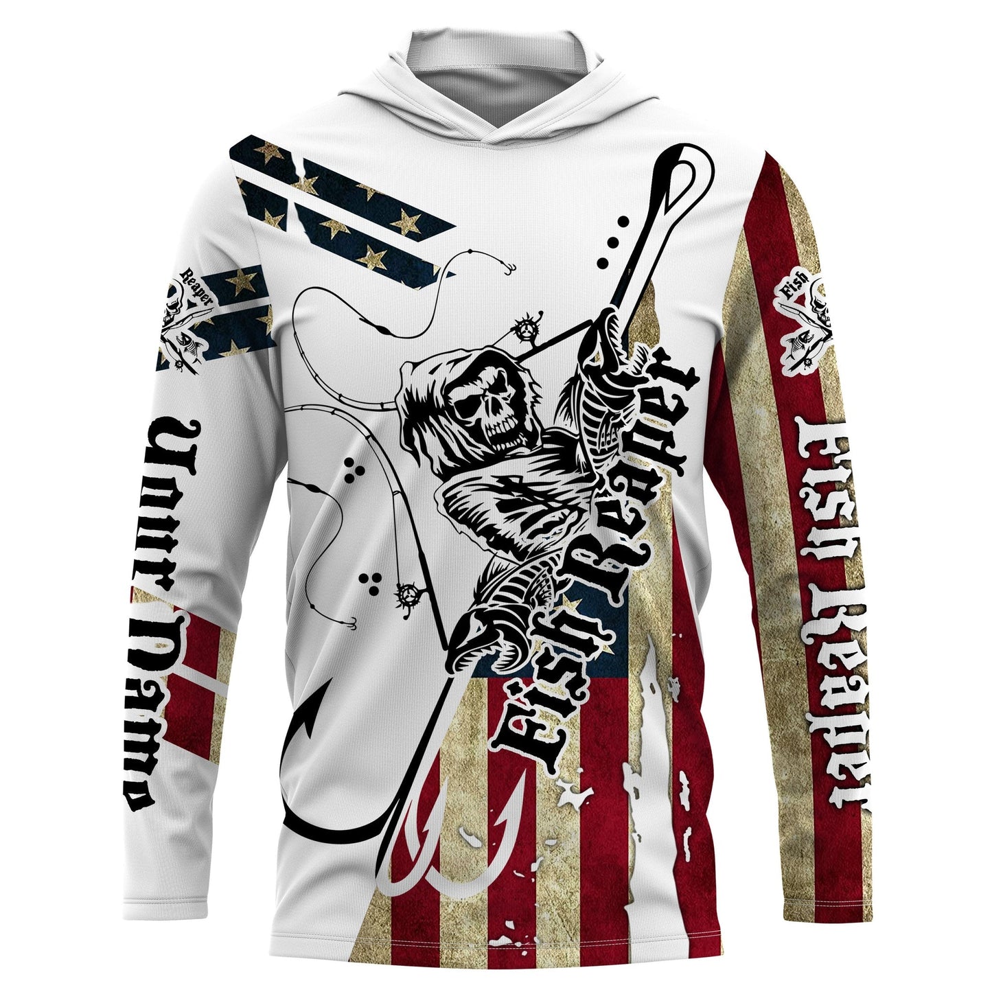 Frenzidea Halloween Fish Reaper American Flag Custom Name Long Sleeve