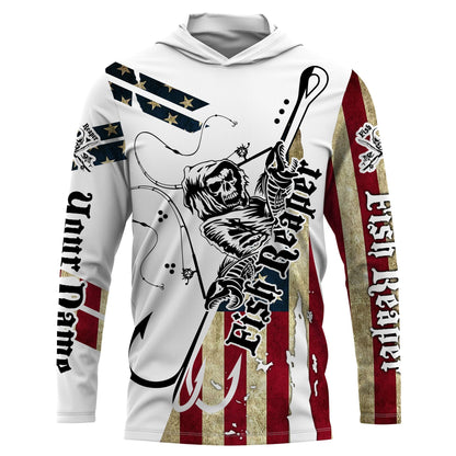 Frenzidea Halloween Fish Reaper American Flag Custom Name Long Sleeve