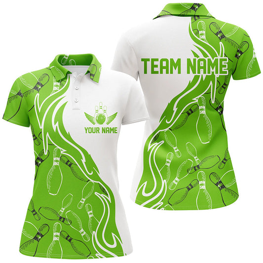 Frenzidea Green Bowling Pins Pattern Premium Customized Name 3D Shirt For Women