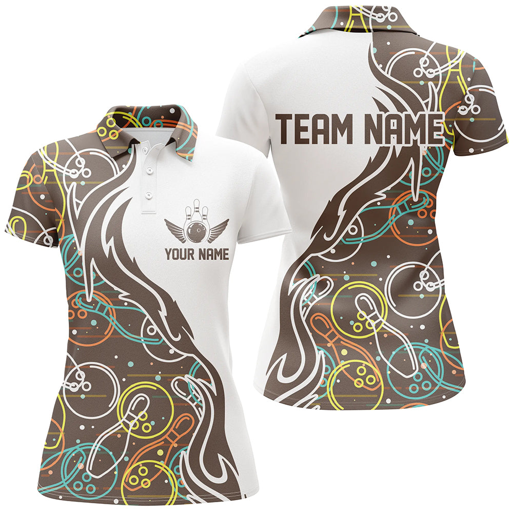 Frenzideas Brown Bowling Pattern Classic Personalized All Over Printed Shirt For Women