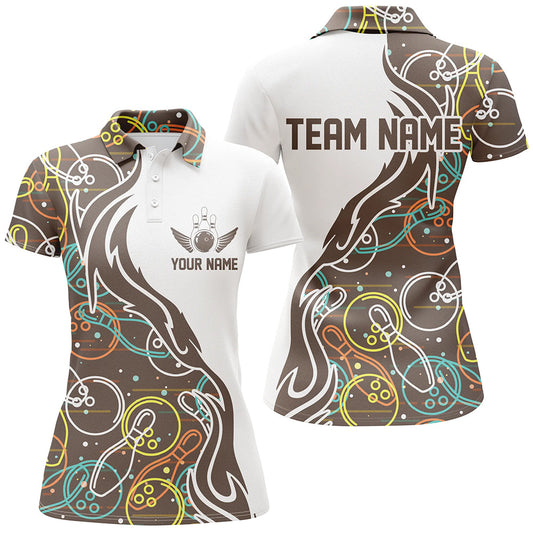 Frenzideas Brown Bowling Pattern Classic Personalized All Over Printed Shirt For Women