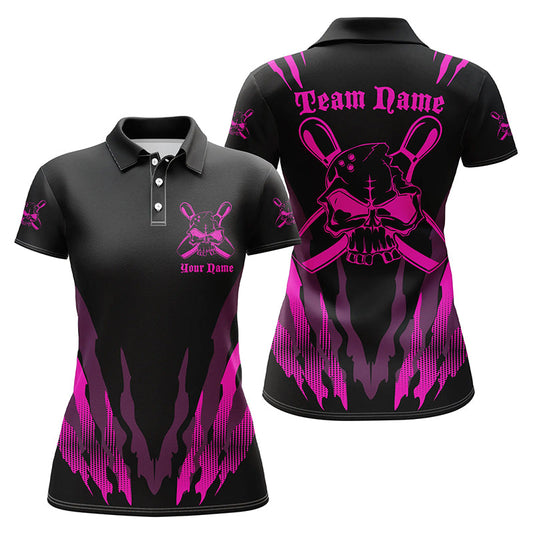 Frenzideas Purple Skull Bowling Personalized All Over Printed Shirt For Women