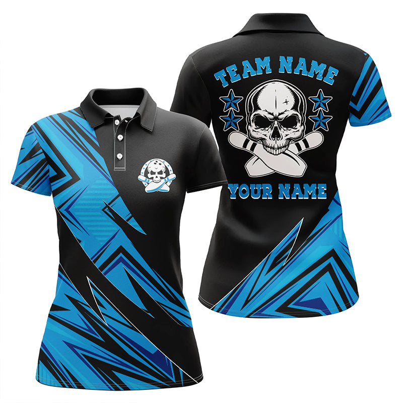 Frenzidea Blue Skull Bowling Team Premium Customized Name 3D Shirt For Women