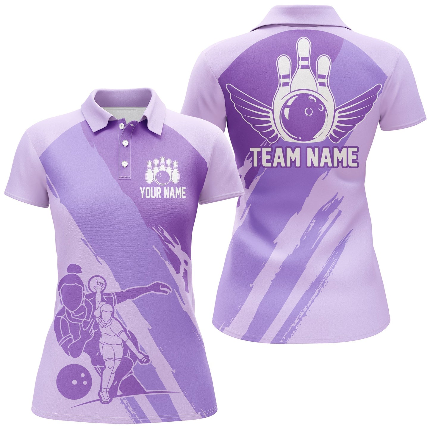 Frenzideas Purple Bowling Queen Personalized All Over Printed Shirt For Women