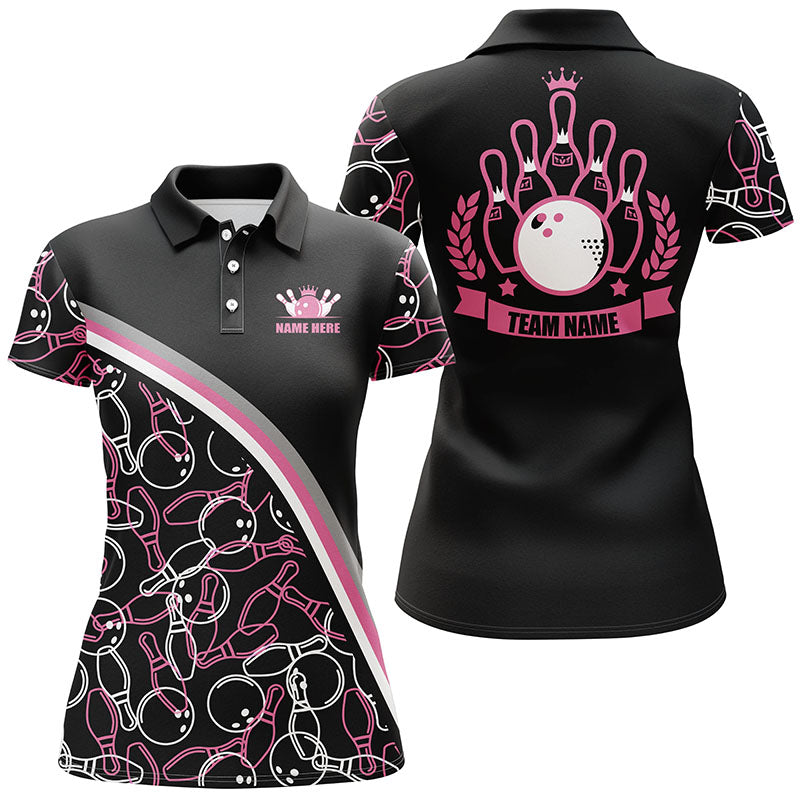Frenzideas Black Pink Bowling Pattern Premium Customized Name 3D Shirt For Women